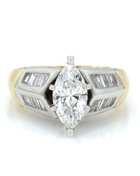 Channel Set Baguette Diamond Ring with 1.17ct Marquise Center Diamond in 18ktt