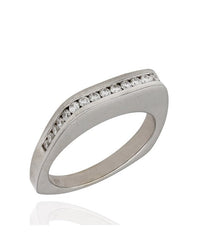 Square Top, High Polish, Channel Set Round Diamond Band in 14k White Gold