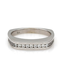Square Top, High Polish, Channel Set Round Diamond Band in 14k White Gold