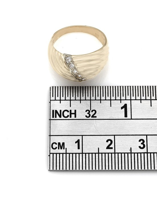 Wide Twist Style Round Diamond Ring in 14k Yellow Gold