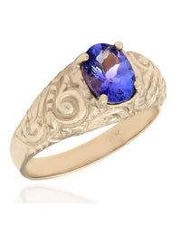 Tanzanite Solitaire Scroll Motif Ring in 14y