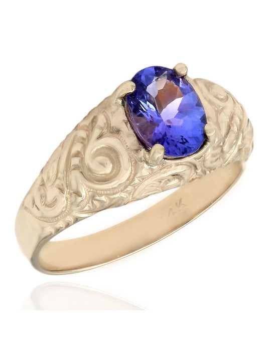 Tanzanite Solitaire Scroll Motif Ring in 14y