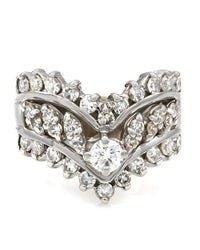 Three Row Single Cut Diamond Ring with 1/4ct Round Brilliant Center in 14kw