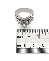 Three Row Single Cut Diamond Ring with 1/4ct Round Brilliant Center in 14kw