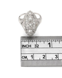 Vintage Vertical Three Stone European Cut Diamond Ring in 14kw