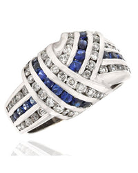 Sapphire and Diamond 3 Row Crossover Ring