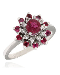 Ruby and Diamond Cluster Ring