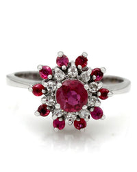 Ruby and Diamond Cluster Ring
