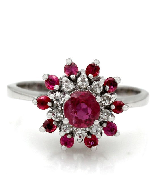 Ruby and Diamond Cluster Ring