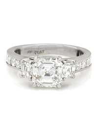 Square Emerald Diamond Three Stone Engagement Ring in Platinum