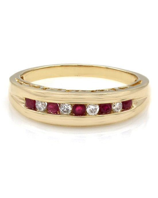 14KY Alt Ruby/Dia Ring with Heart Accents