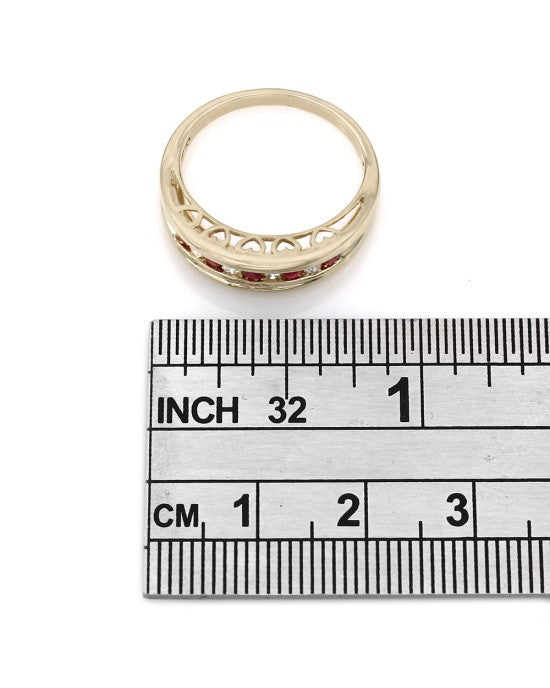 14KY Alt Ruby/Dia Ring with Heart Accents