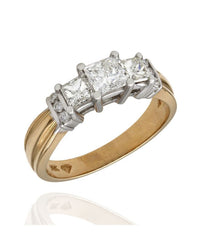 Princess Cut Three Stone with Round Diamond Accents in 14ktt