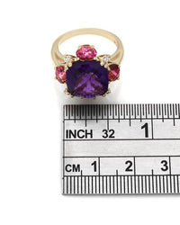 14K Amethyst, Pink Tourmaline and Diamond Fashion Ring