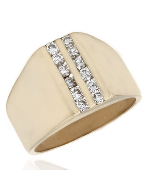 Two Row Vertical Channel Round Diamond Ring in 14k Yellow Gold