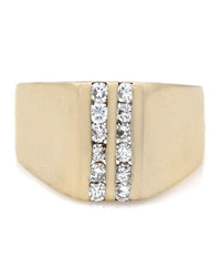 Two Row Vertical Channel Round Diamond Ring in 14k Yellow Gold