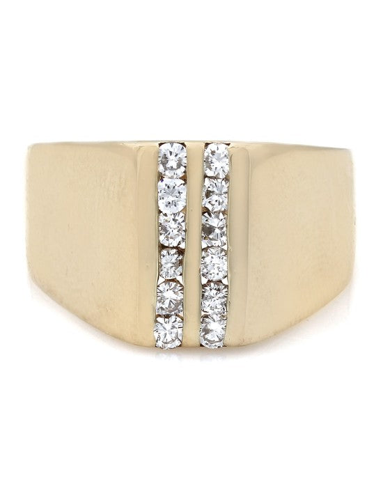 Two Row Vertical Channel Round Diamond Ring in 14k Yellow Gold