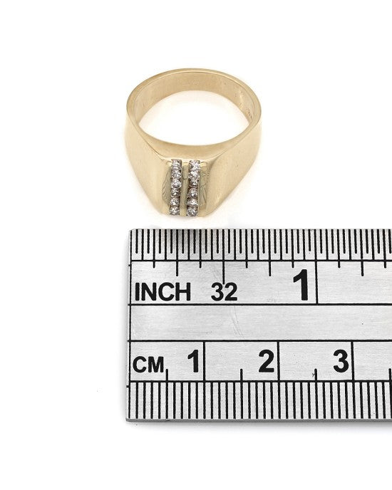 Two Row Vertical Channel Round Diamond Ring in 14k Yellow Gold