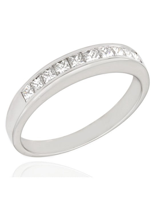 Channel Set Diamond Band with Princess Cut Diamonds in 14k White Gold