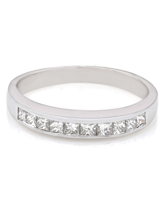 Channel Set Diamond Band with Princess Cut Diamonds in 14k White Gold