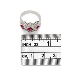 Round Diamond and Square Ruby Fashion Ring with Angular Design in 18k White Gold