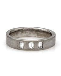 Flush Set Three Stone Baguette Diamond Band with Satin Finish in 14k White Gold