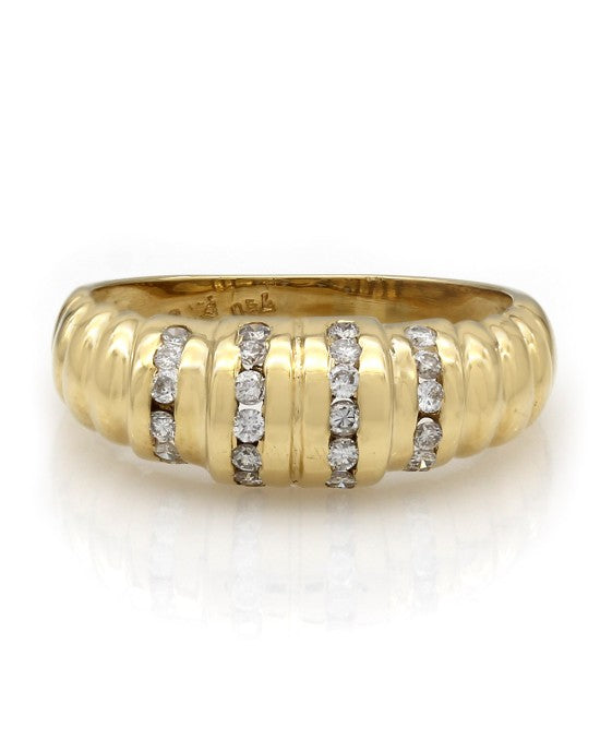 18K 4 Row Diamond Dome Ring