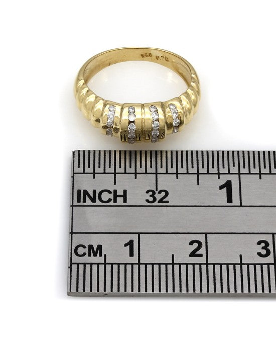 18K 4 Row Diamond Dome Ring
