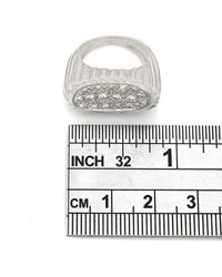 Horizontal Oval Pave Diamond Ring with Ribbed Design in 14k White Gold