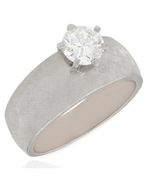 Brushed Finish Diamond Solitaire Engagement Ring