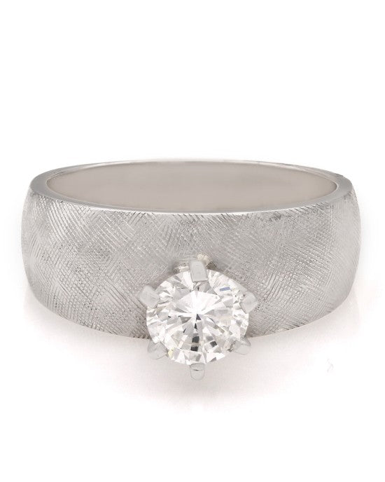 Brushed Finish Diamond Solitaire Engagement Ring