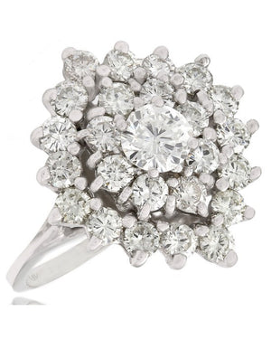 Diamond Halo Cluster Ring in White Gold