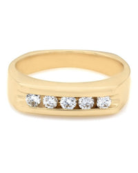 Channel Set Five Stone Diamond Band with European Shank in 14k Yellow Gold