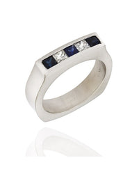 Alternating Princess Sapphire and Diamond Ring