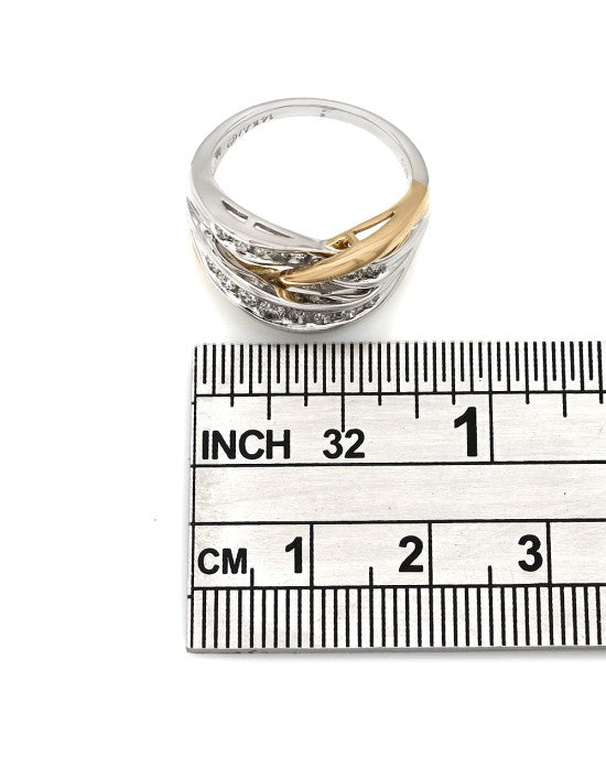 Diamond Bypass Ring in 2 Tone Gold