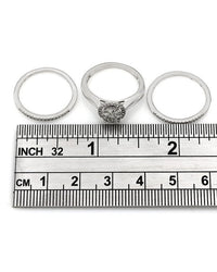 Three Piece Round Diamond Cluster Wedding Set in 14k White Gold