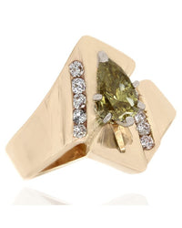 Yellow Pear and White Diamond Fashion Ring