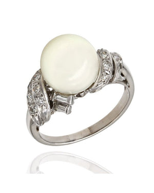 Pearl Solitaire Ring with Diamond Accents