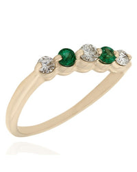 Alternating Diamond and Emerald Stack Ring