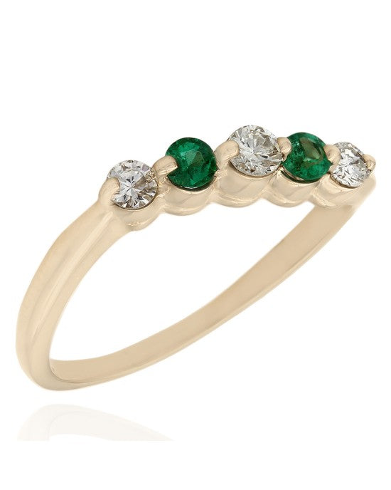 Alternating Diamond and Emerald Stack Ring