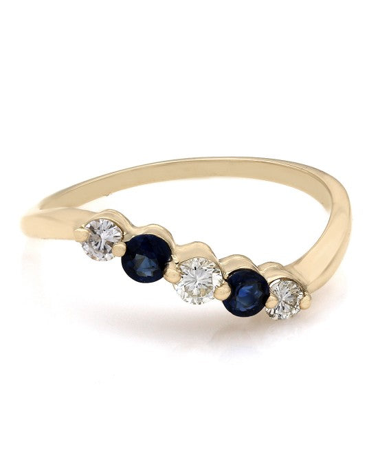 Alternating Diamond and Sapphire Stack Ring