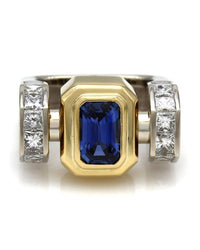 Emerald Cut Sapphire and Diamond Ring in Gold