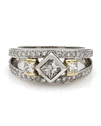 Princess and Round Diamond Split Shank Ring