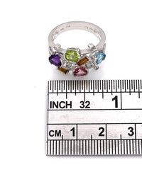 Multi-Color, Mutli-Gemstone & Diamond Ring in 14K White Gold