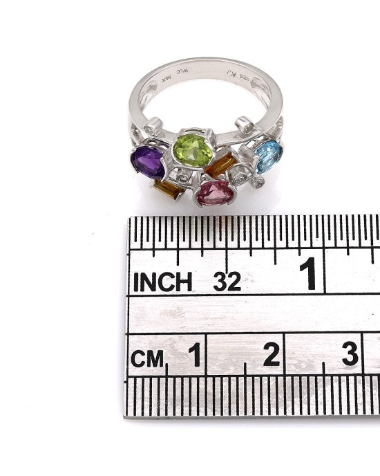 Multi-Color, Mutli-Gemstone & Diamond Ring in 14K White Gold