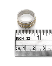Three Row Diamond Ring with Rope Design in 14k White and Yellow Gold