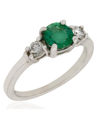 Emerald and Diamond 3 Stone Ring