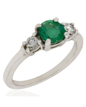 Emerald and Diamond 3 Stone Ring