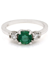 Emerald and Diamond 3 Stone Ring