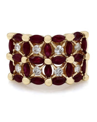 5 Row Ruby and Diamond Fashion Ring